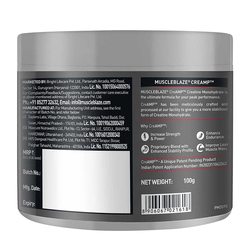 MuscleBlaze Creatine Monohydrate CreAMP, 100g