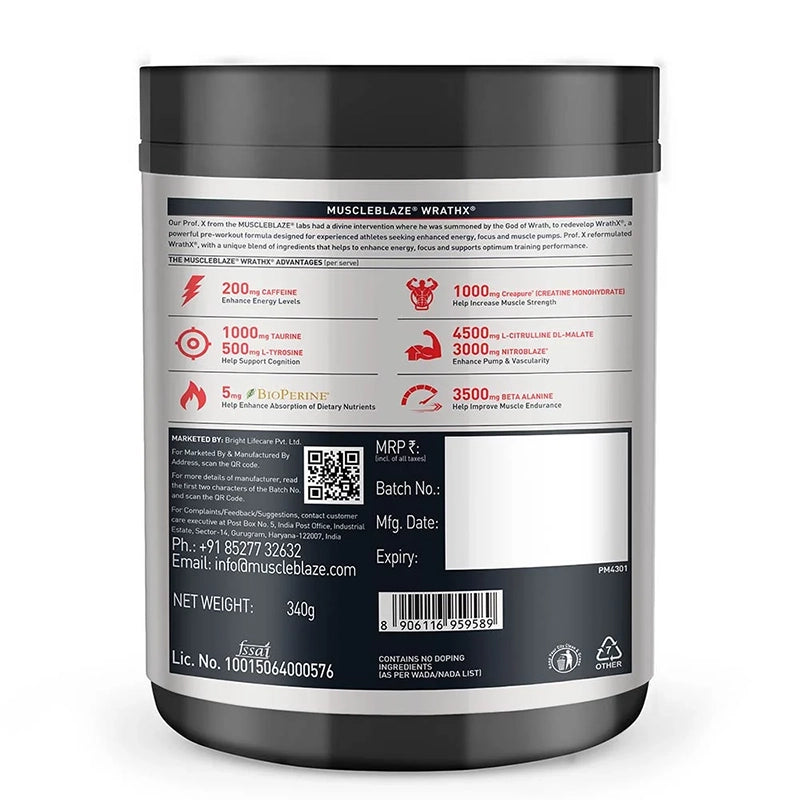 MuscleBlaze Pre Workout WrathX, 340g