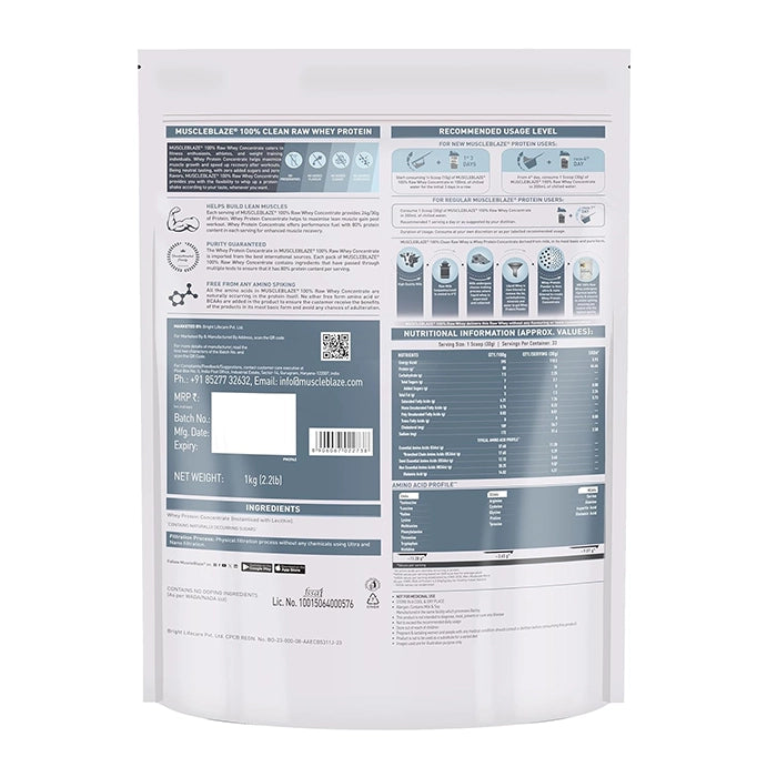 MuscleBlaze Raw Whey Concentrate, 1kg