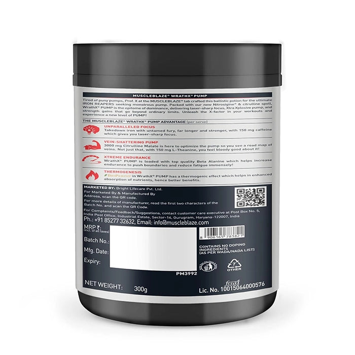MuscleBlaze Preworkout WrathX Pump, 300g