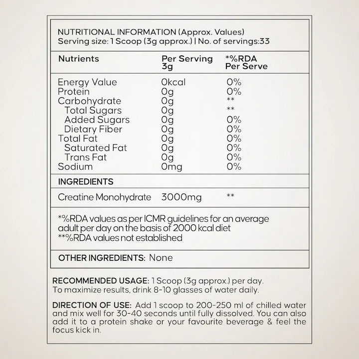 Wellbeing Nutrition Creatine Monohydrate, 100g