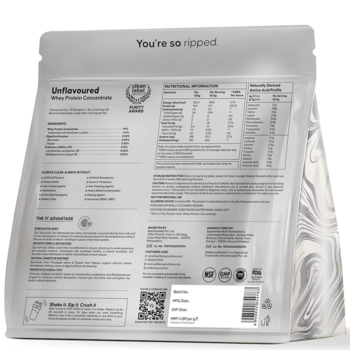 WellbeingNutrition Whey Protein Raw Concentrate, 1kg