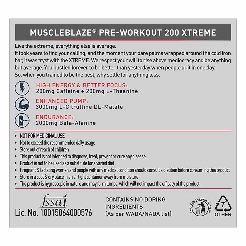 MuscleBlaze PRE Workout 200 Xtreme, 200g